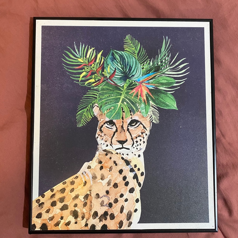 Floral Leopard Print Framed 14”x12”
